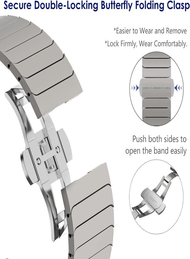 WINGLE Metal Band for Galaxy Watch Ultra Bands 47mm 2025/2024 Men 24mm Wide Rugged Stainless Steel Bracelet Classy Casual Business Samsung Galaxy Watch Ultra Band with Butterfly Folding Clasp Titanium - Image 5